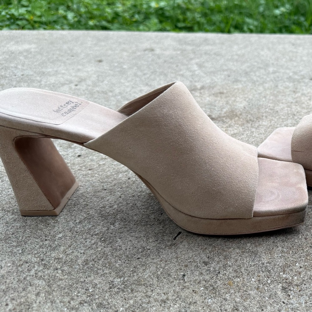 Jeffrey Campbell Tan Mules with Geometric Heel - Picture 14 of 15